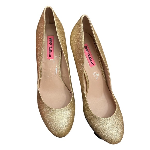 Betsey Johnson Seann Platform Glitter shoes Gold Silver Black Stilettos size 10 - Picture 2 of 8